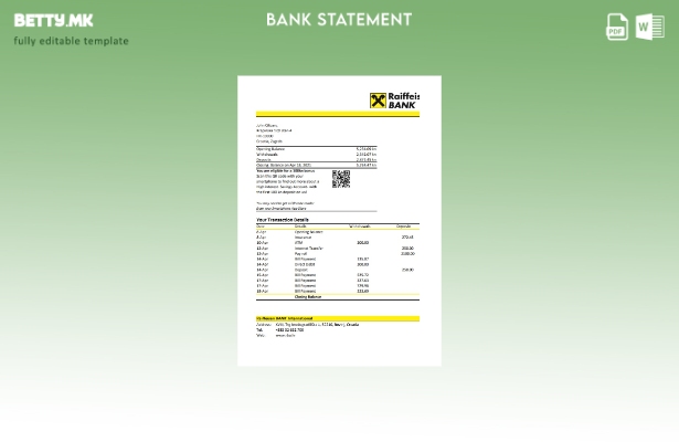 модерен стил Хрватска Рајфајзен извод од банкарски ексел шаблон